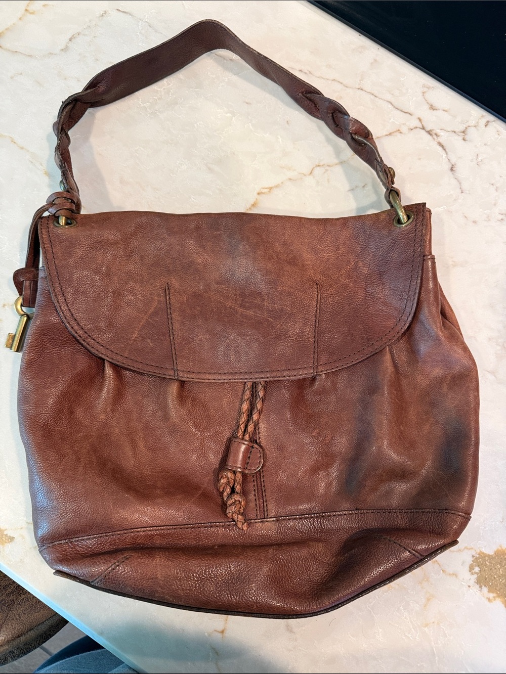 Fossil Brown Leather Shoulder Bag - Classic Women's Hobo